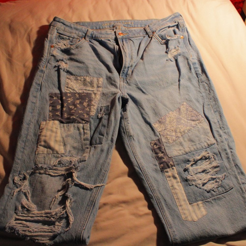 Mom Straight Jeans w/ Bandanna Patches